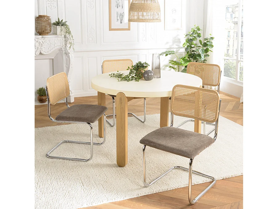 LEA - Lot de 2 chaises assise tissu taupe dossier effet cannage