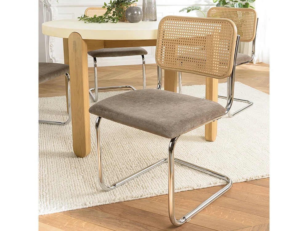 LEA - Lot de 2 chaises assise tissu taupe dossier effet cannage