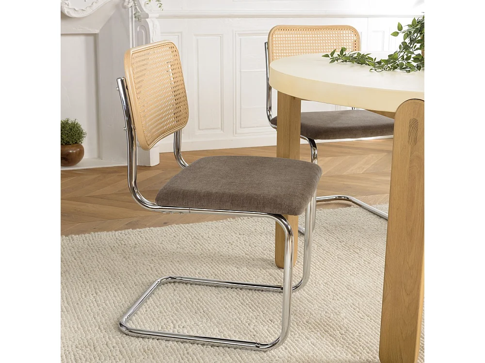 LEA - Lot de 2 chaises assise tissu taupe dossier effet cannage