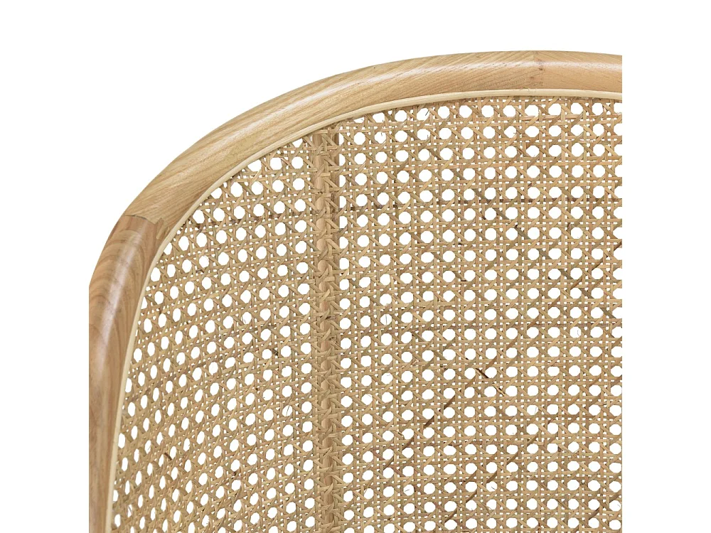 AGATHE - Chaise bois d'Hévéa dossier arrondi rotin assise tissu blanc