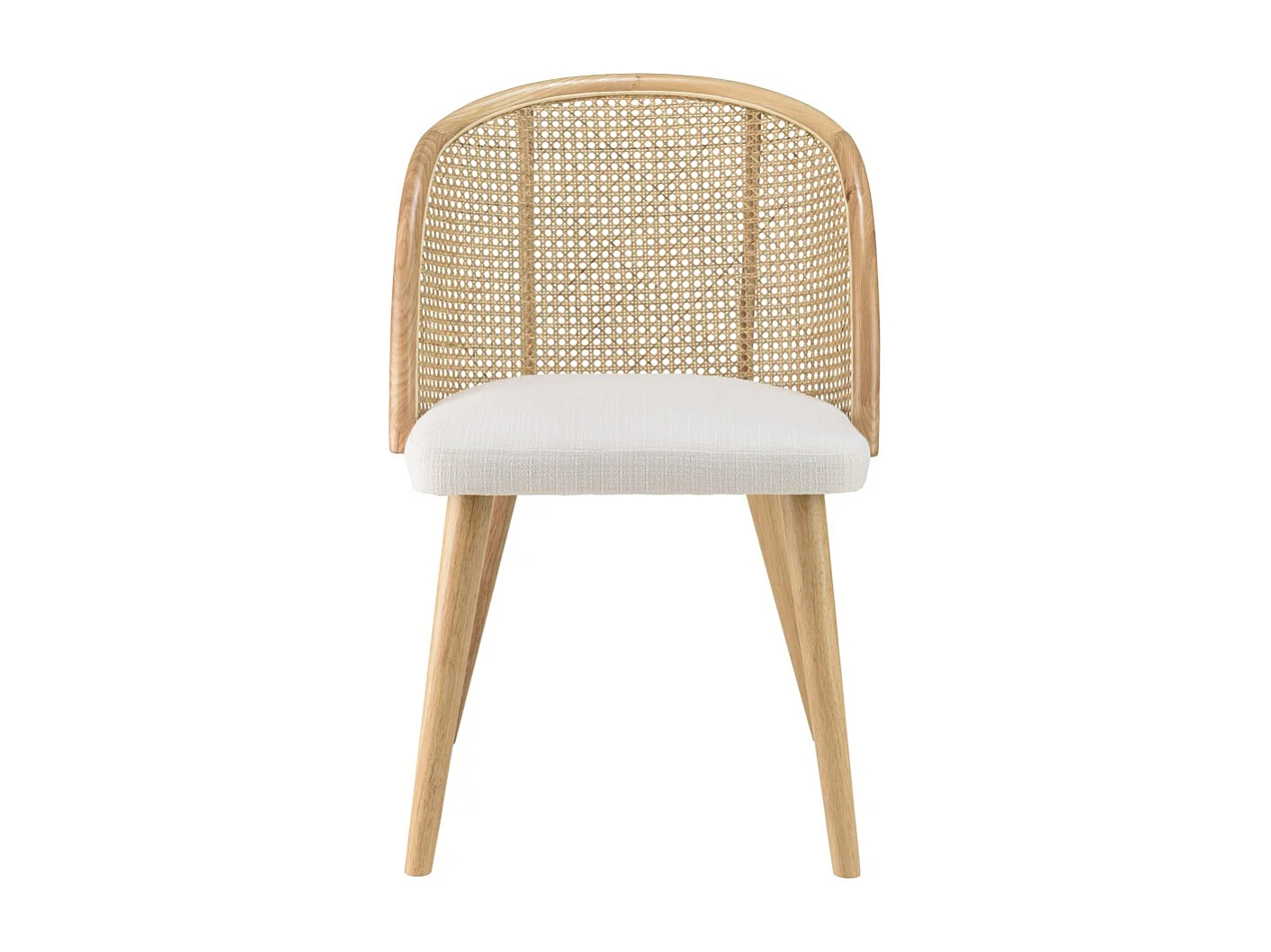 AGATHE - Chaise bois d'Hévéa dossier arrondi rotin assise tissu blanc