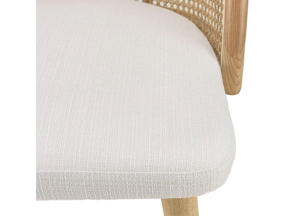 AGATHE - Chaise bois d'Hévéa dossier arrondi rotin assise tissu blanc