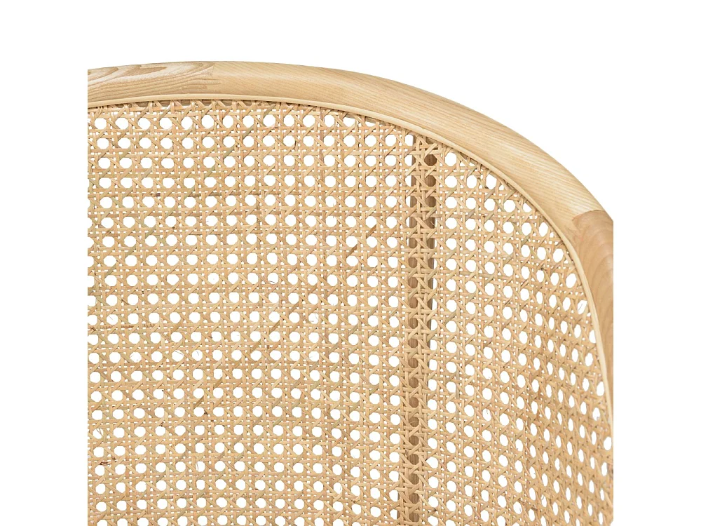 AGATHE - Chaise basse Hévéa dossier rotin assise tissu bouclette blanc