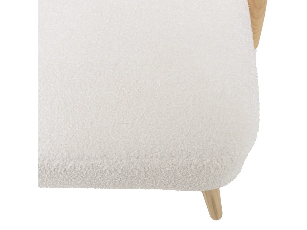 AGATHE - Chaise basse Hévéa dossier rotin assise tissu bouclette blanc