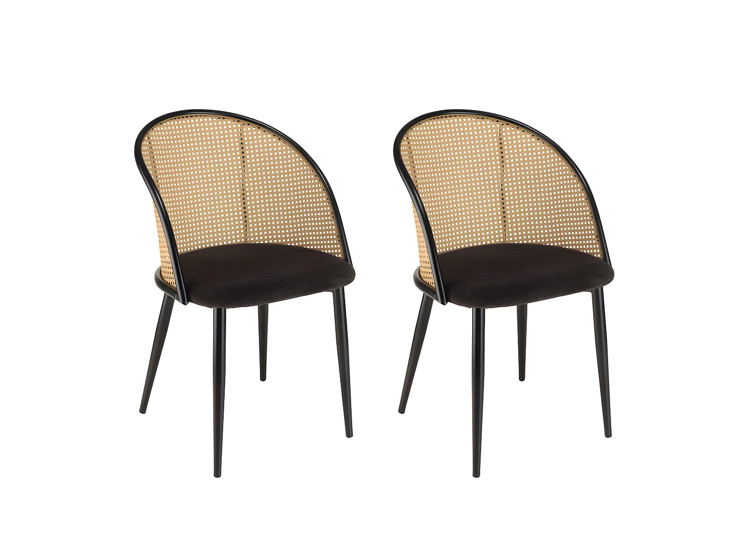LEA - Lot de 2 fauteuils tissu noir dossier arrondi effet cannage