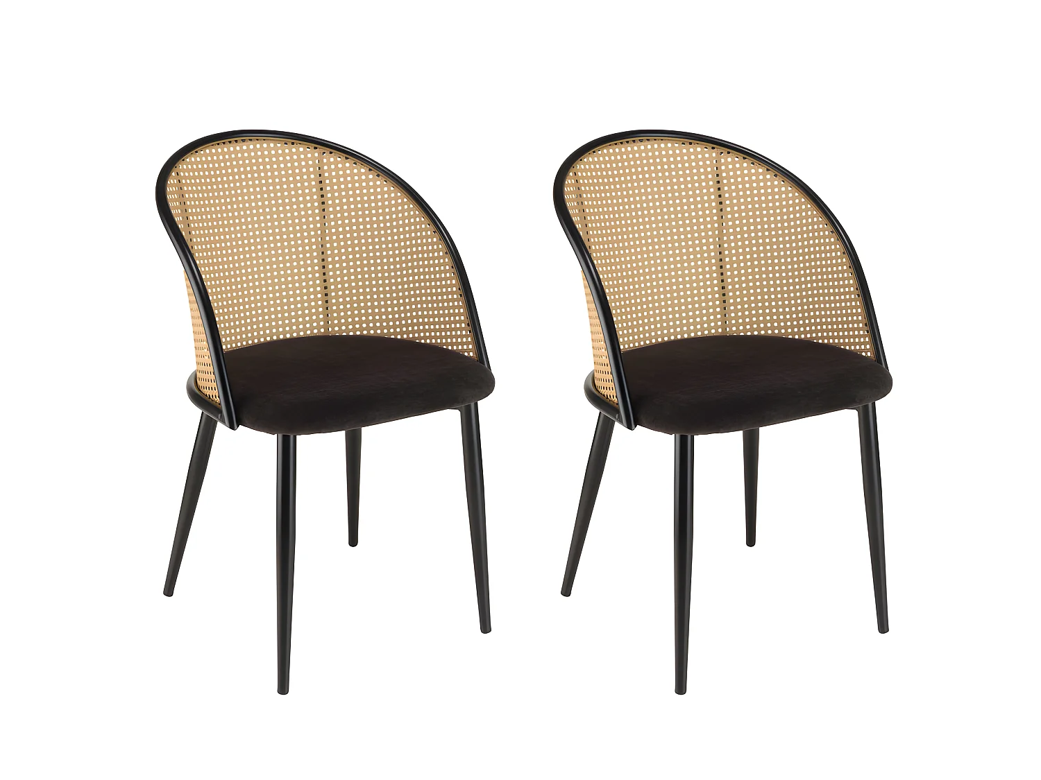 LEA - Lot de 2 fauteuils tissu noir dossier arrondi effet cannage