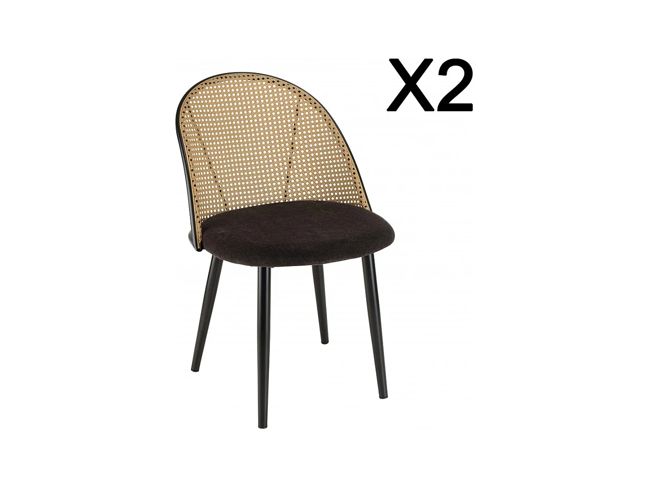 LEA - Lot de 2 chaises assise tissu noir dossier arrondi effet cannage