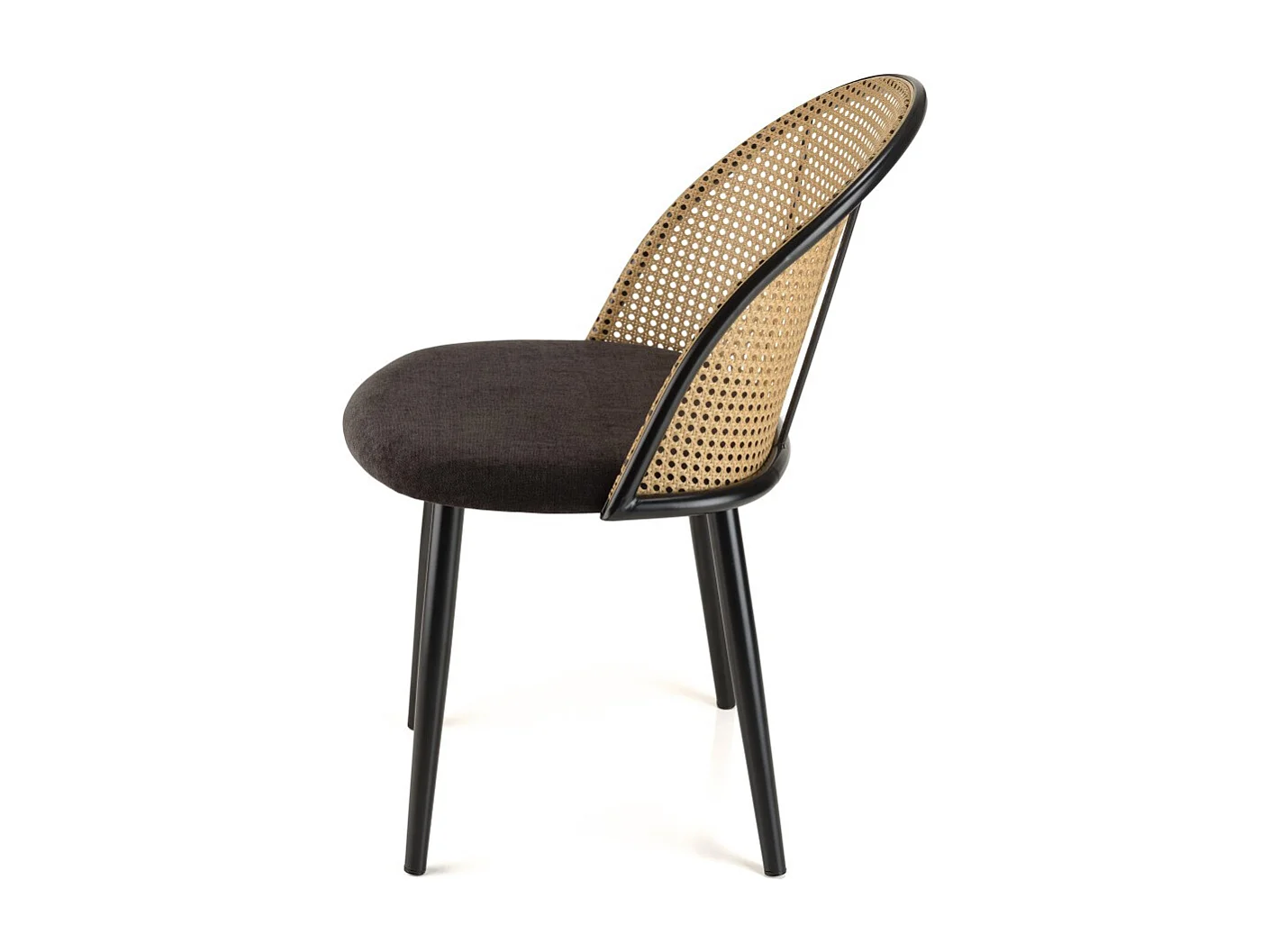 LEA - Lot de 2 chaises assise tissu noir dossier arrondi effet cannage