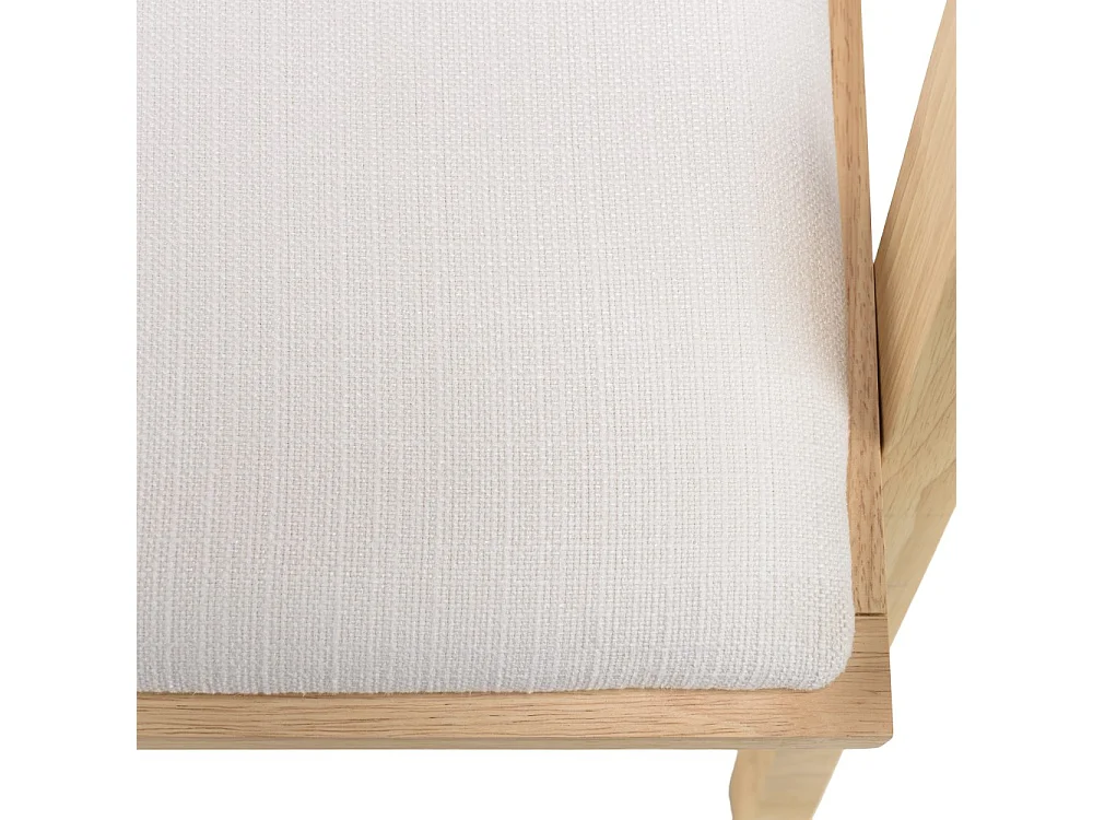 AGATHE - Fauteuil bois d'Hévéa dossier rotin naturel tissu blanc