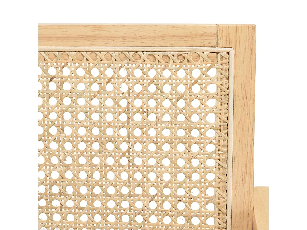 AGATHE - Fauteuil bois d'Hévéa dossier rotin naturel tissu blanc