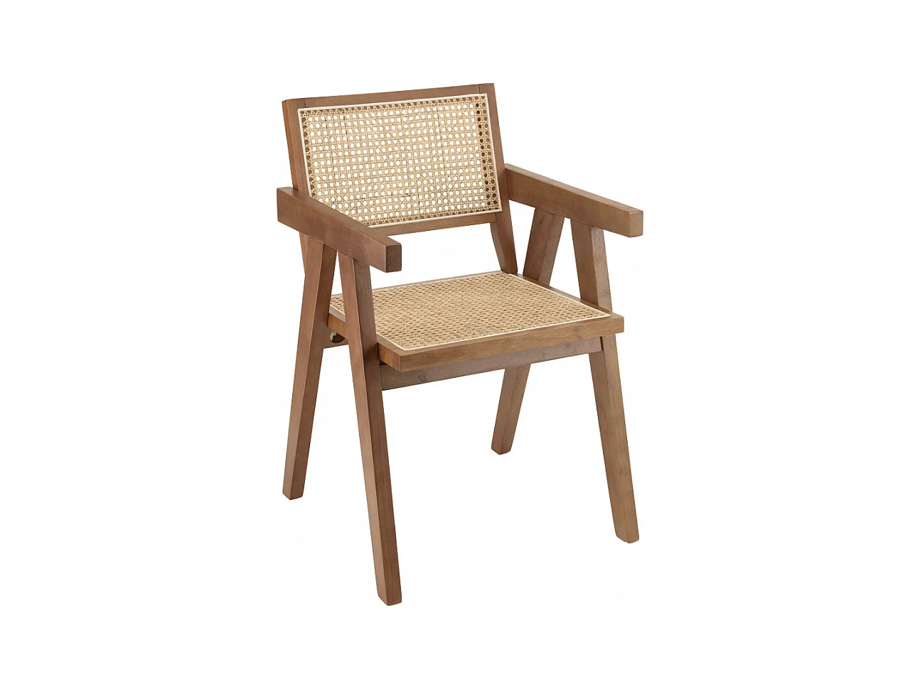 AGATHE- Fauteuil en bois d'Hévéa foncé dossier et assise rotin naturel