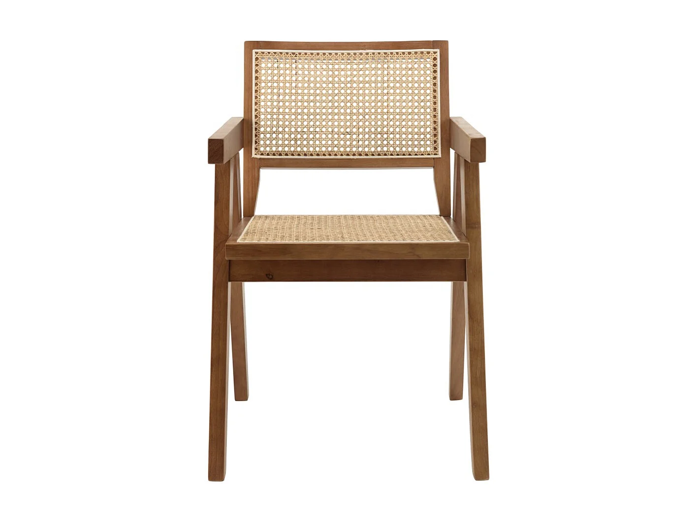 AGATHE - Fauteuil en bois d'Hévéa foncé dossier et assise rotin naturel