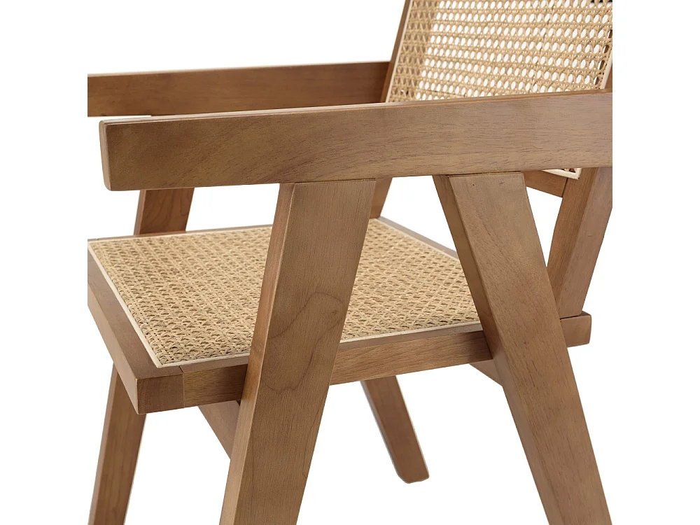 AGATHE - Fauteuil en bois d'Hévéa foncé dossier et assise rotin naturel