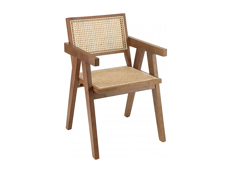 AGATHE - Fauteuil en bois d'Hévéa foncé dossier et assise rotin naturel