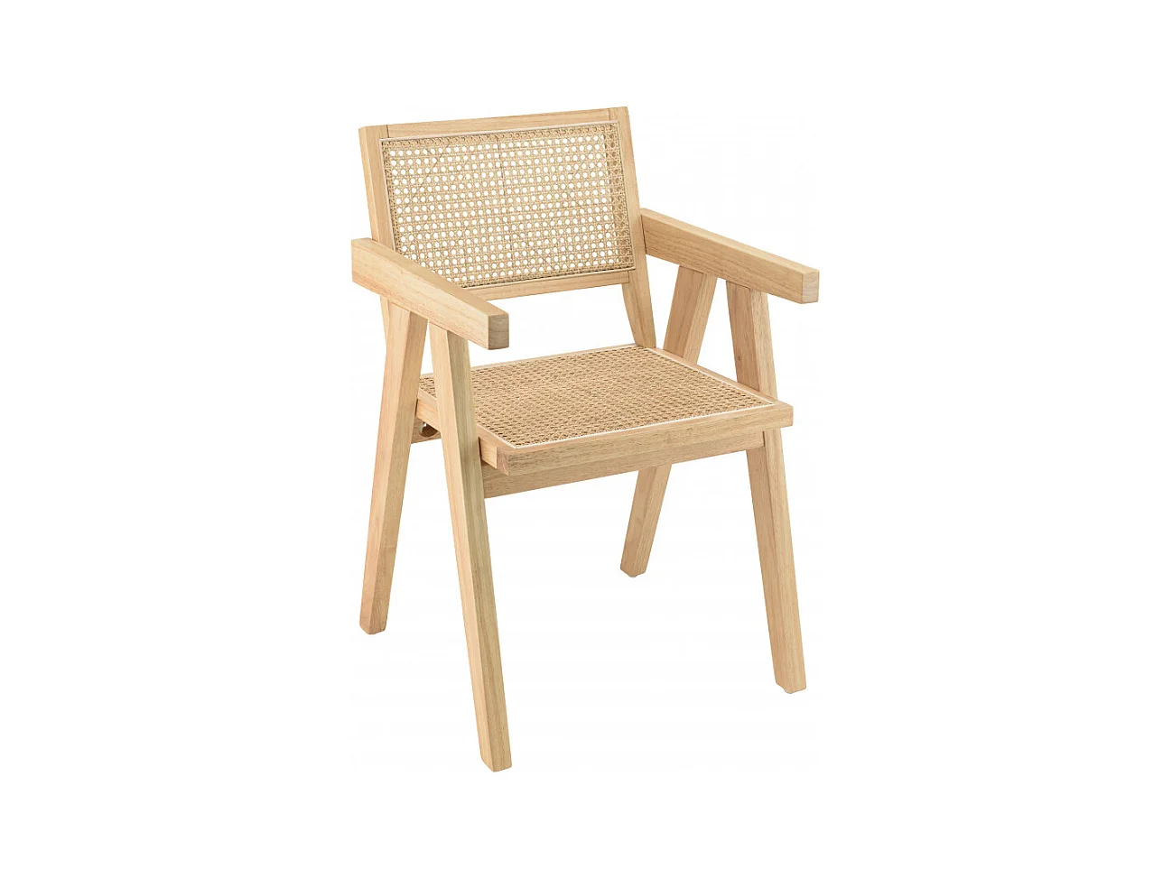 AGATHE - Fauteuil en bois d'Hévéa clair dossier et assise rotin naturel