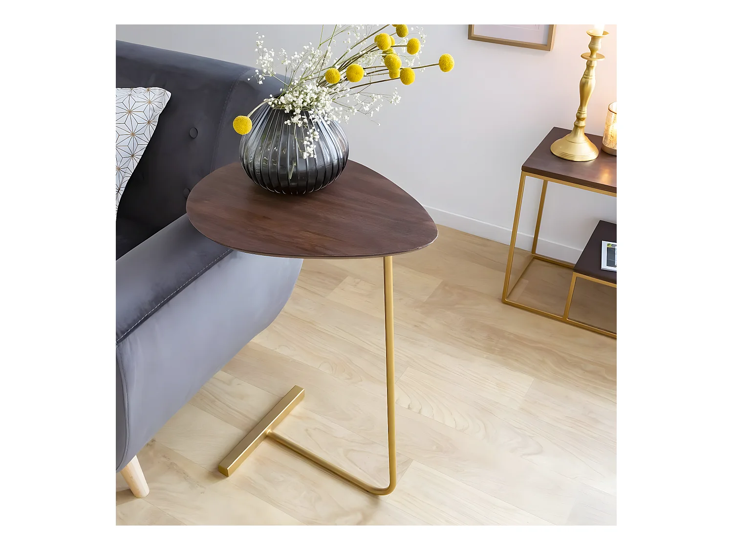 Bout de canapé en bois de manguier et métal Léon