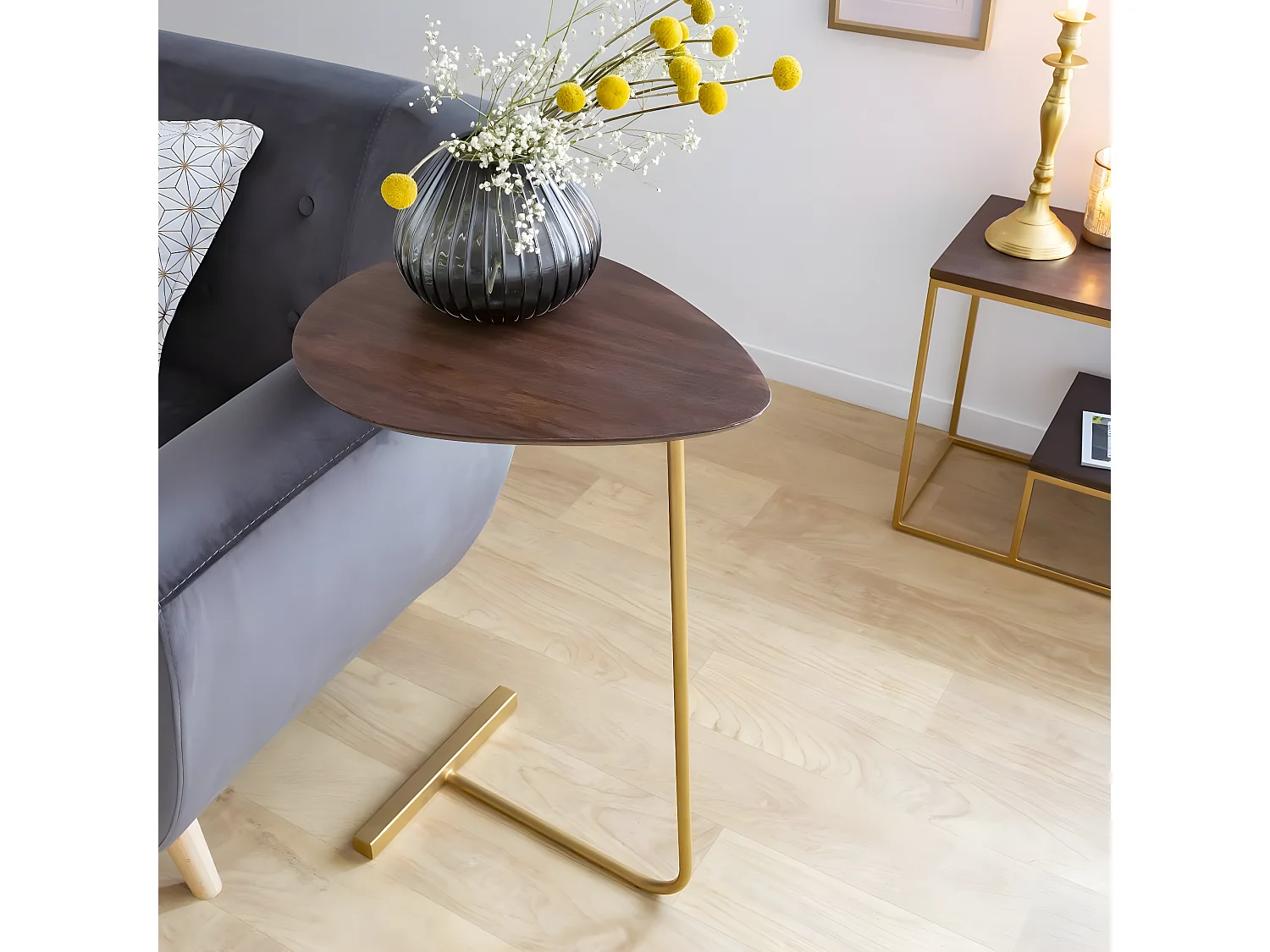 Bout de canapé en bois de manguier et métal Léon