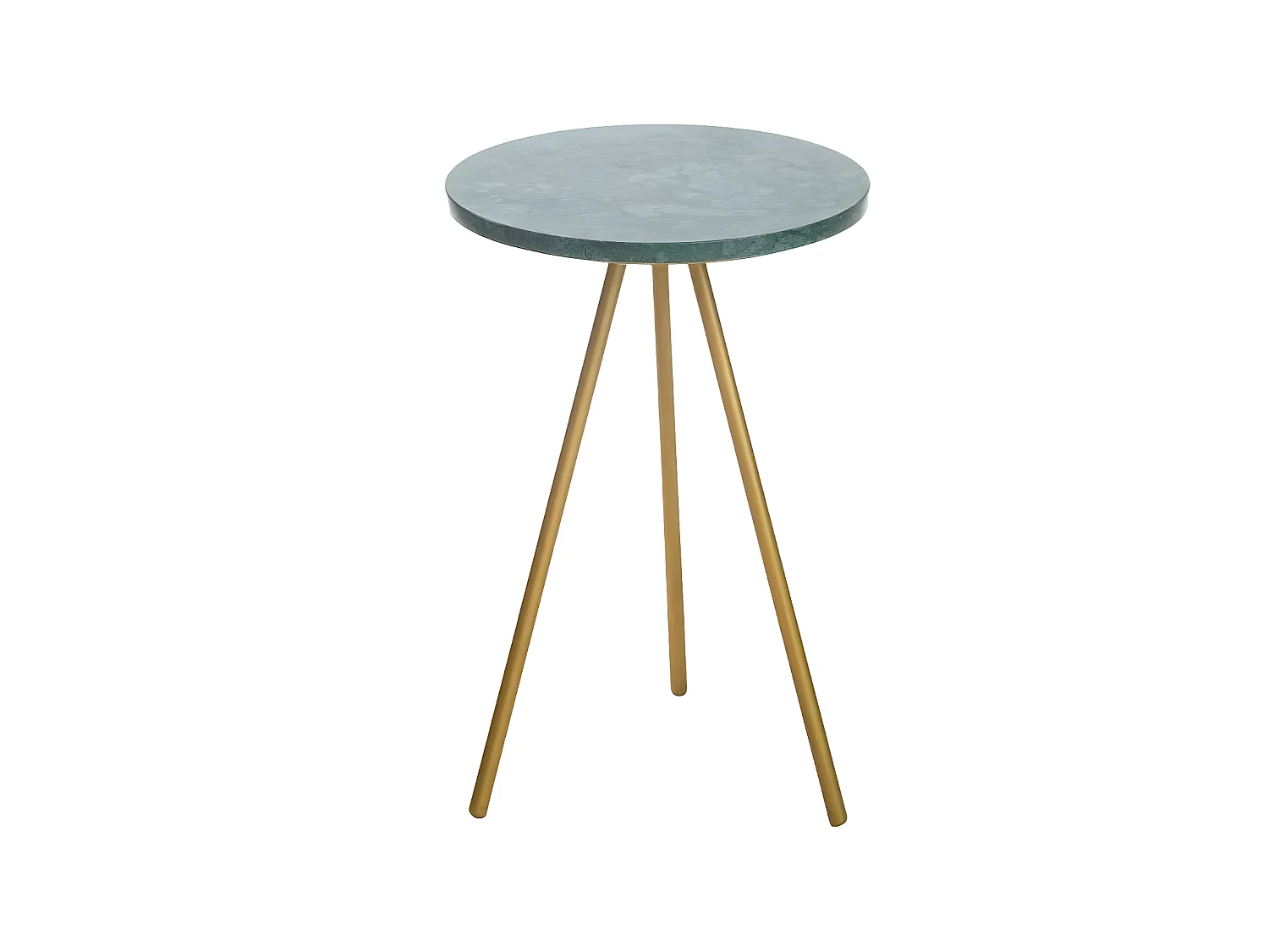 Mesa auxiliar vintage de mármol verde con trípode dorado