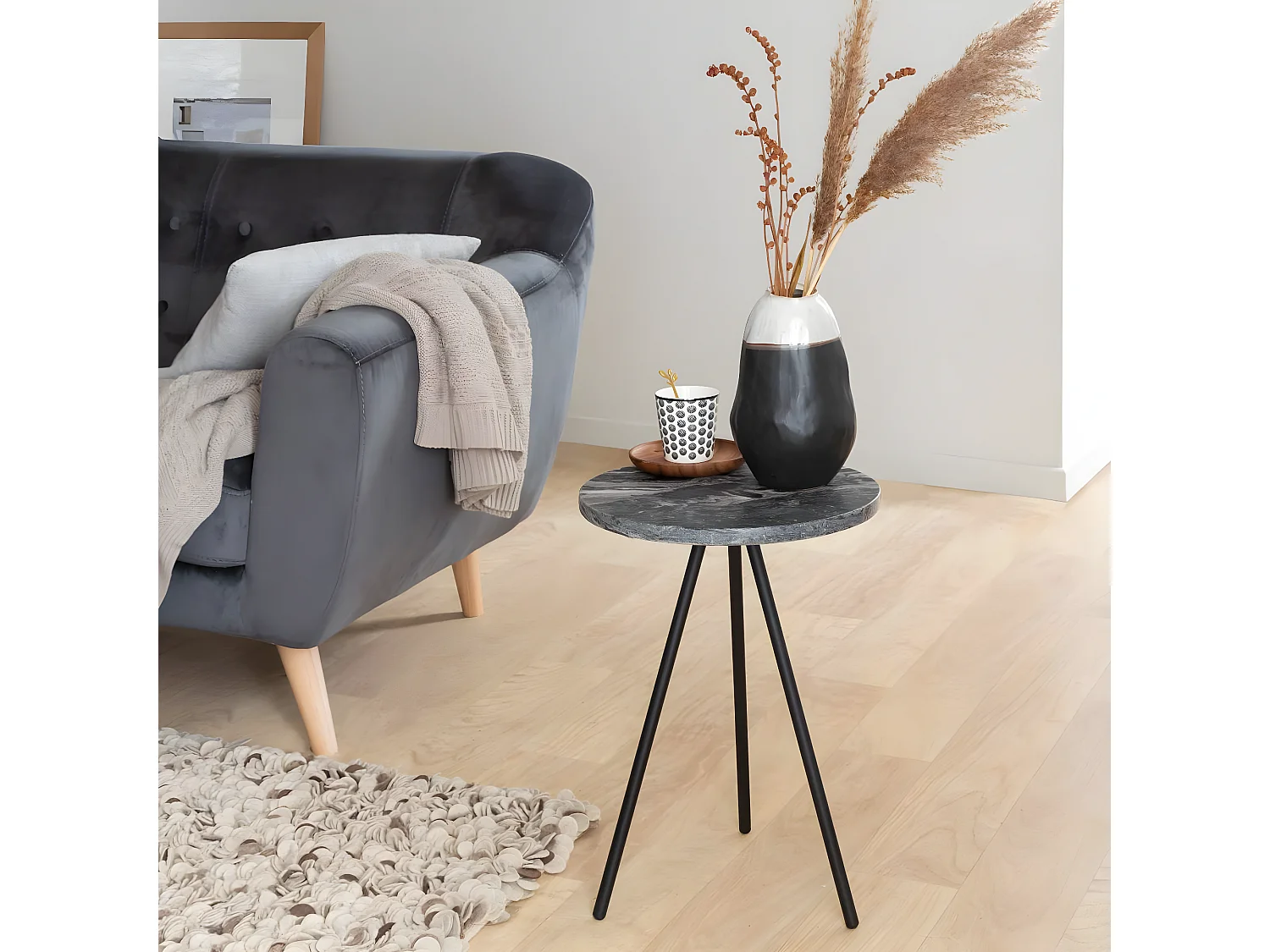 Bout de canapé en marbre gris Eva