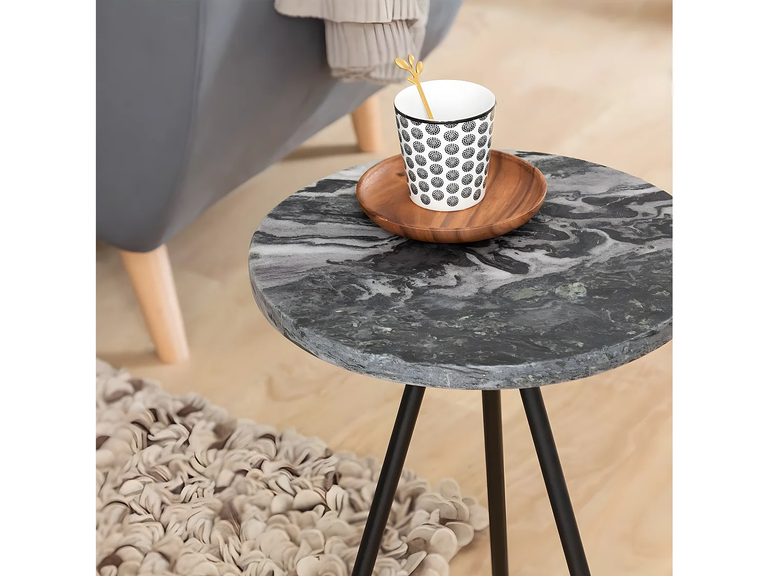 Bout de canapé en marbre gris Eva