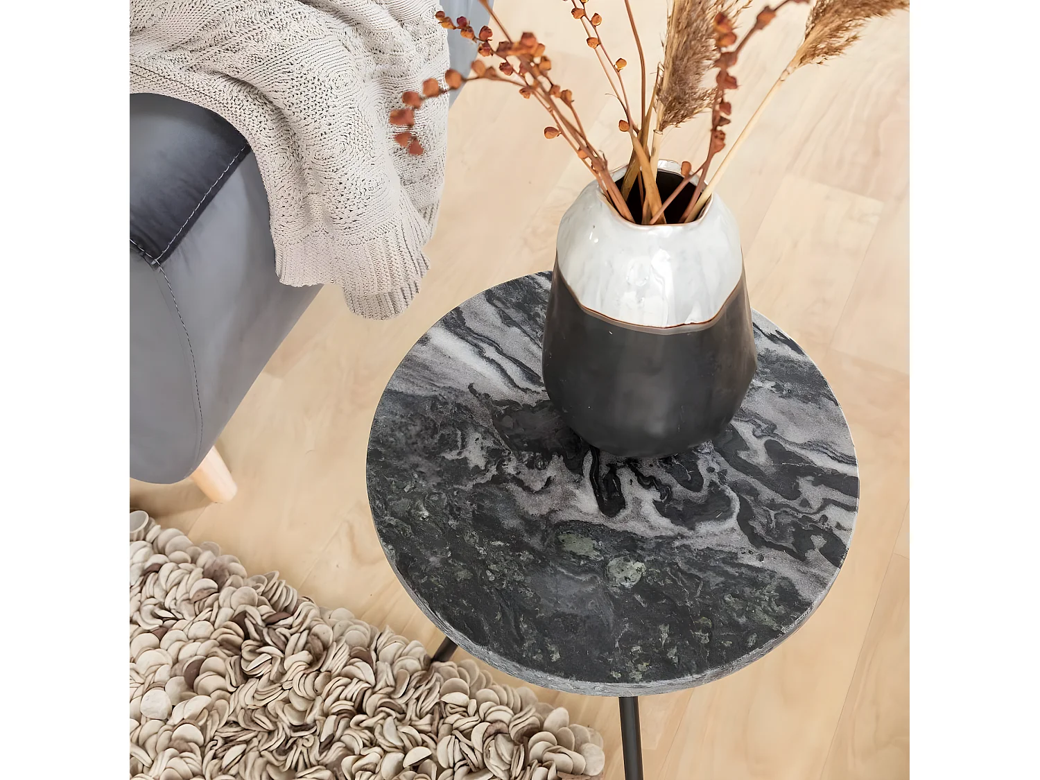 Bout de canapé en marbre gris Eva