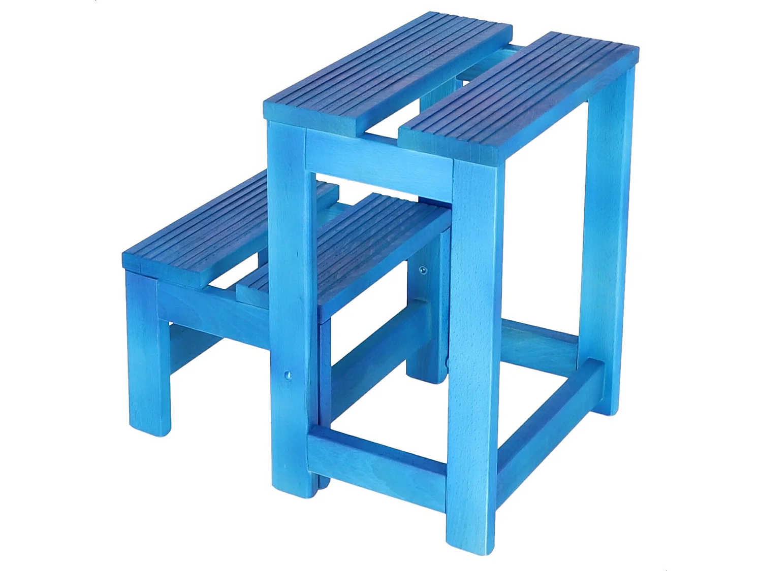 Tabouret échelle 2 marches en bois, finition bleue, 32x23x40 cm