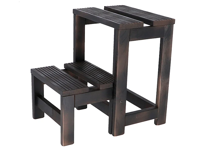 Tabouret d'escalier 2 marches en bois, finition wengué, 32x23x40 cm