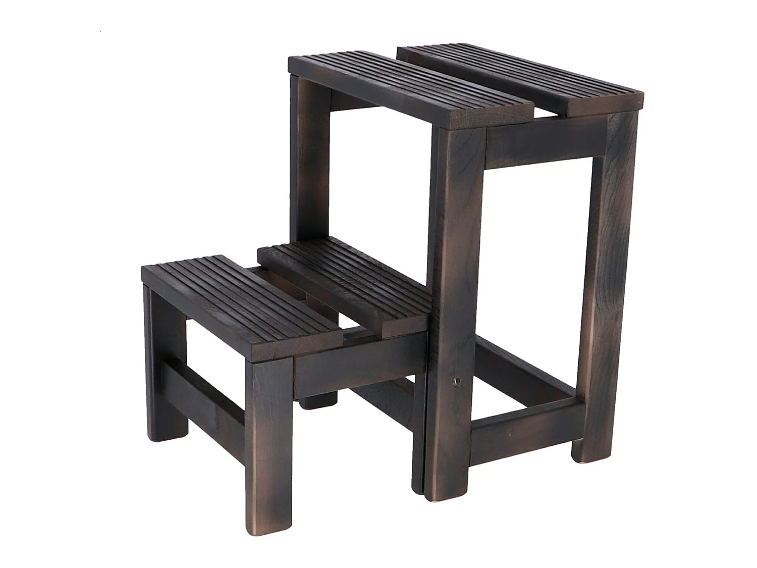 Tabouret d'escalier 2 marches en bois, finition wengué, 32x23x40 cm