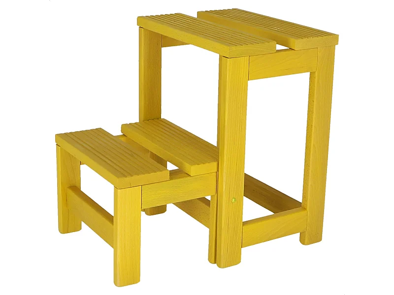 Tabouret échelle 2 marches en bois, finition jaune, 32x23x40 cm