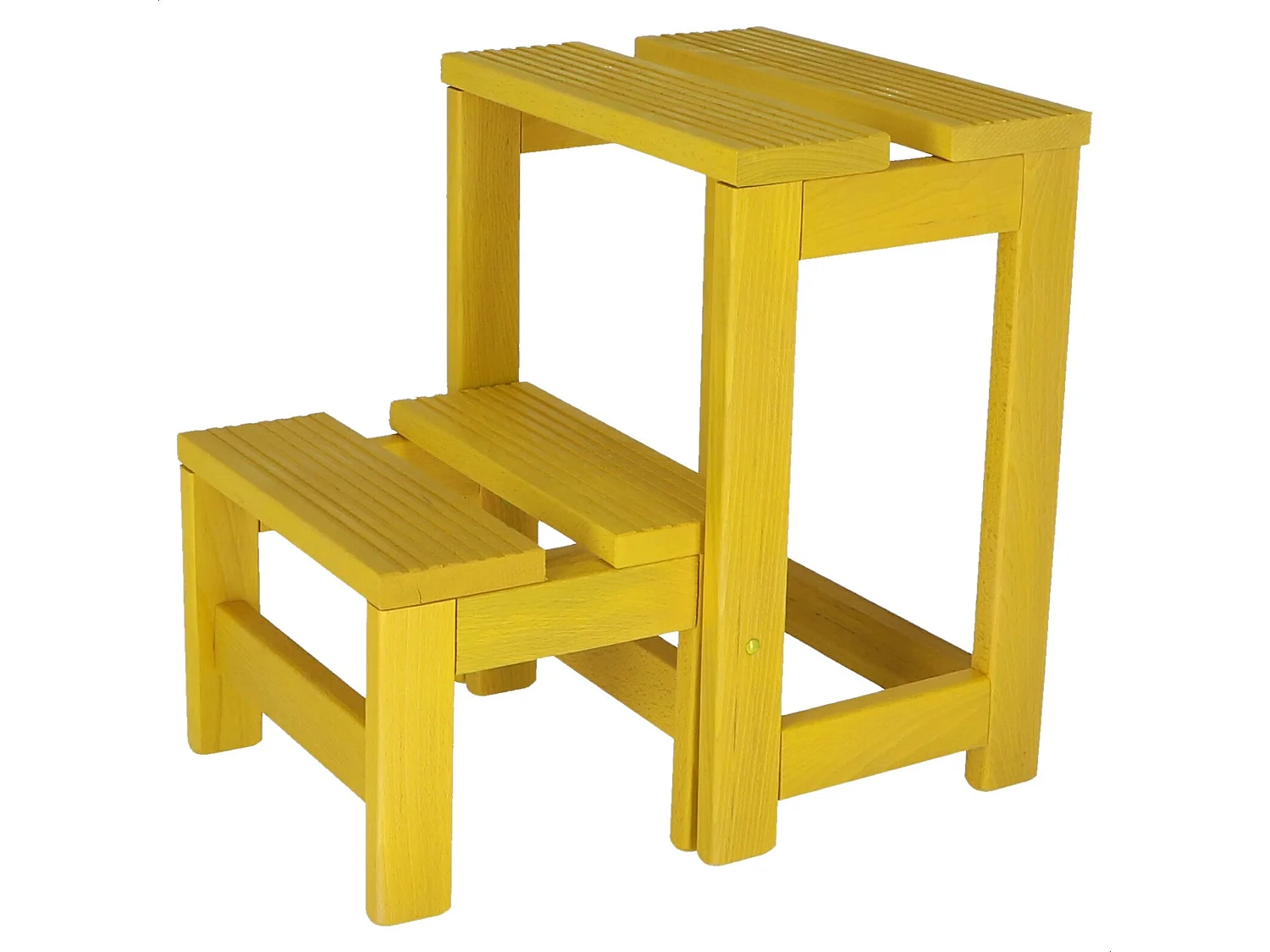 Tabouret échelle 2 marches en bois, finition jaune, 32x23x40 cm