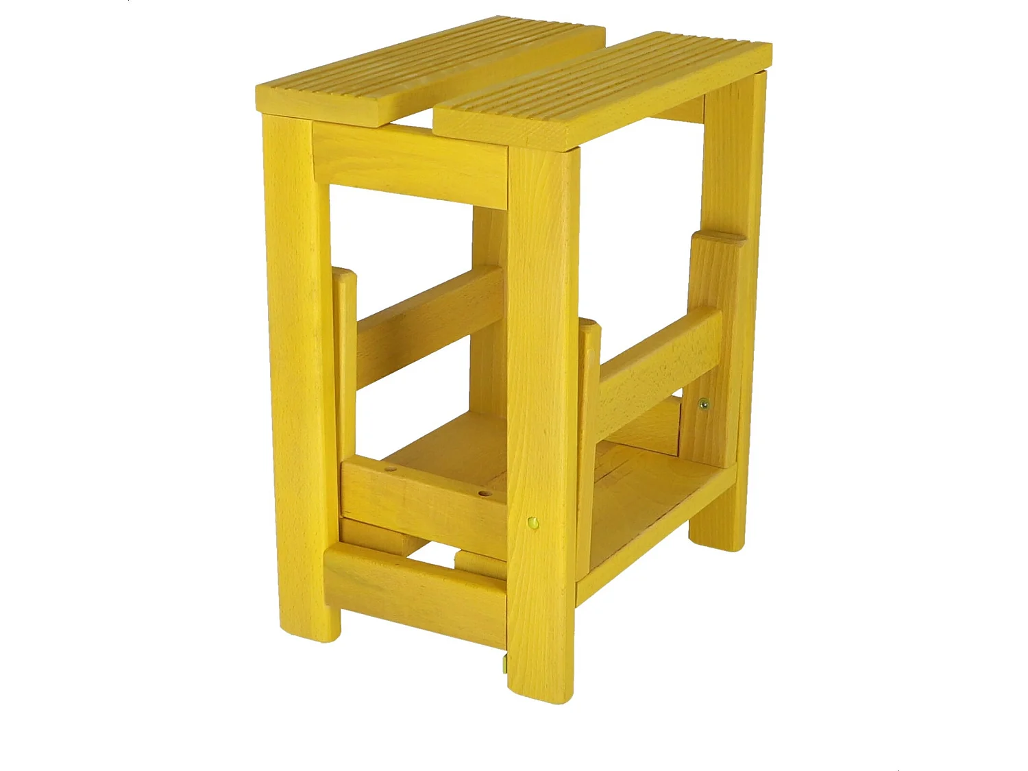 Tabouret échelle 2 marches en bois, finition jaune, 32x23x40 cm