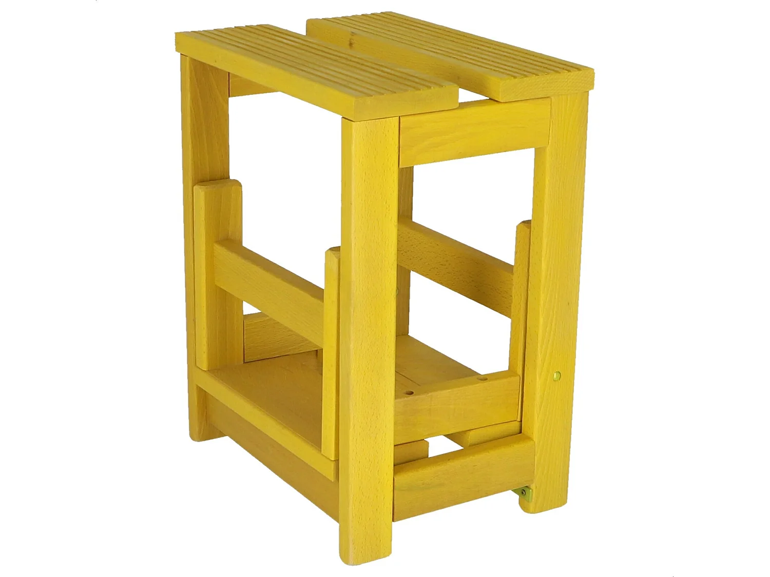 Tabouret échelle 2 marches en bois, finition jaune, 32x23x40 cm