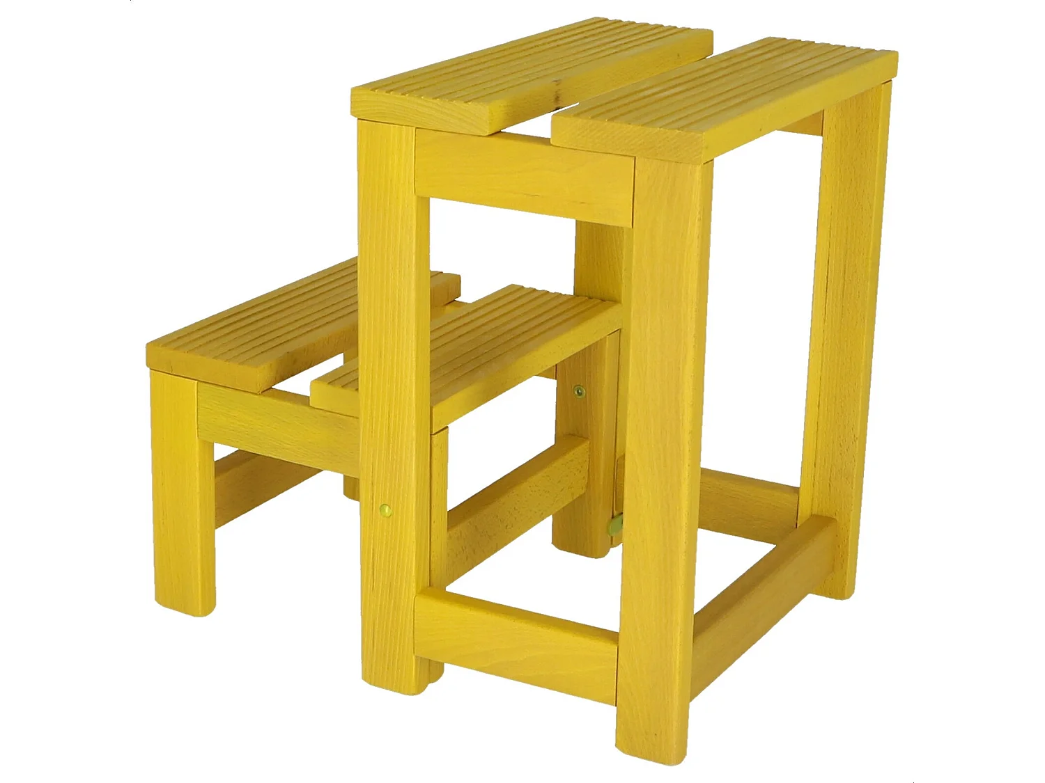Tabouret échelle 2 marches en bois, finition jaune, 32x23x40 cm