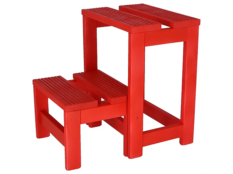 Tabouret échelle 2 marches en bois, finition rouge, 32x23x40 cm