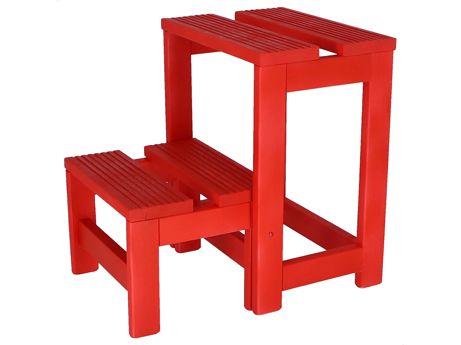 Tabouret échelle 2 marches en bois, finition rouge, 32x23x40 cm