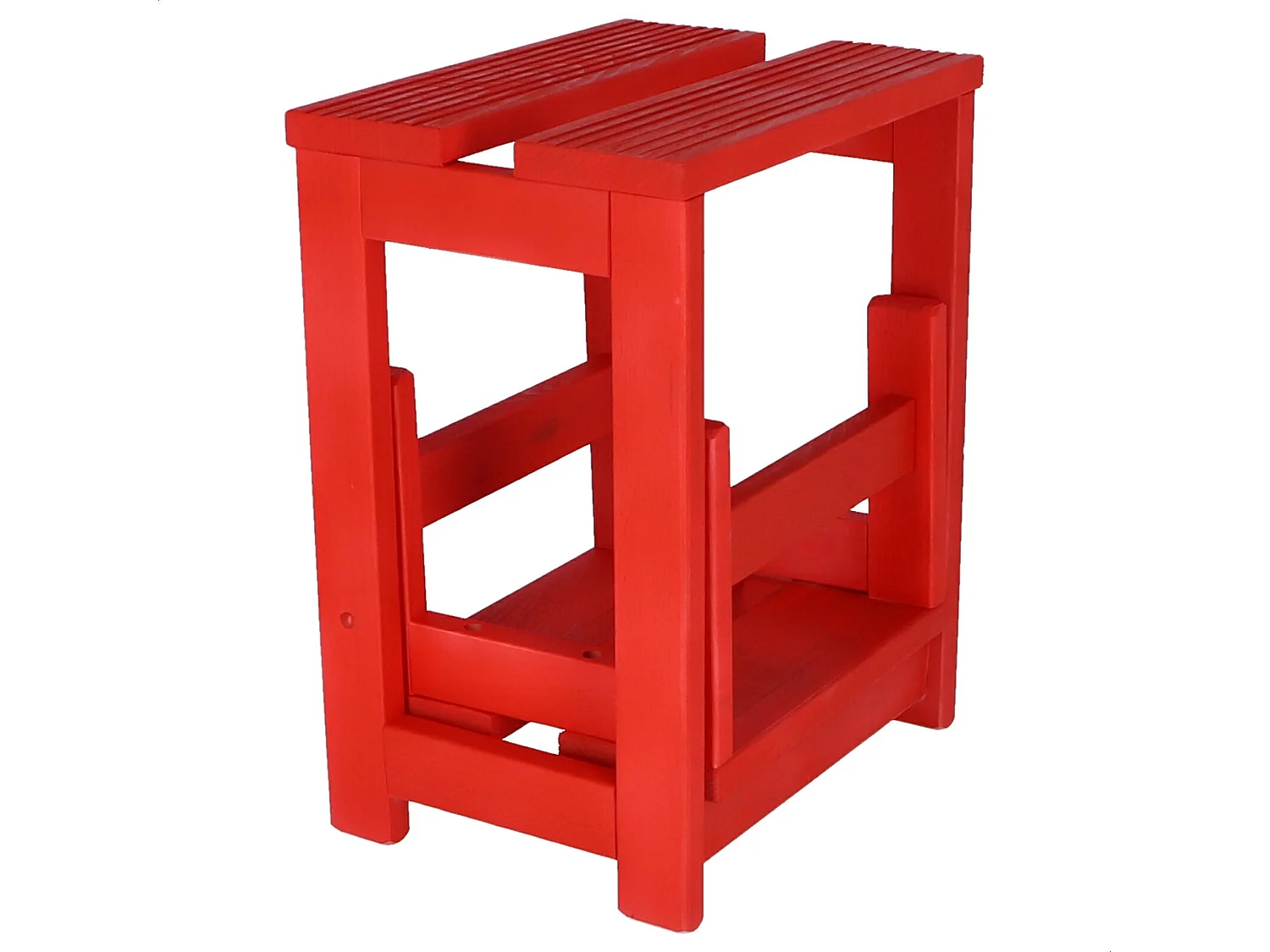 Tabouret échelle 2 marches en bois, finition rouge, 32x23x40 cm