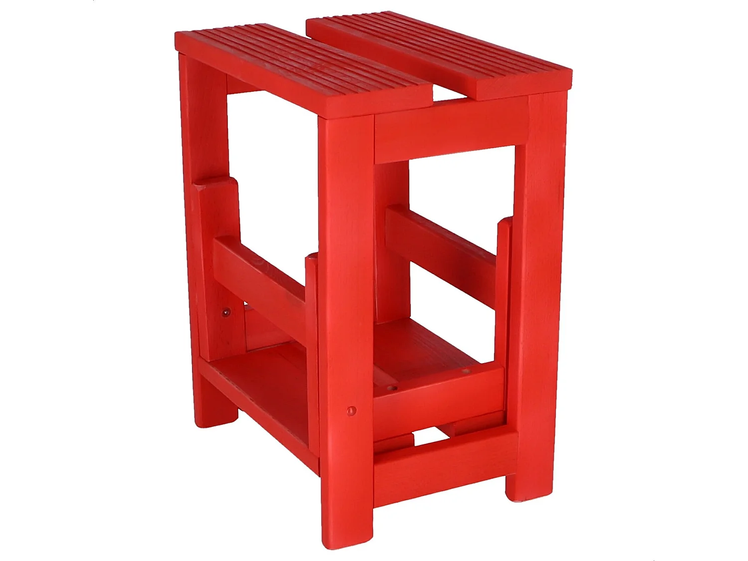 Tabouret échelle 2 marches en bois, finition rouge, 32x23x40 cm