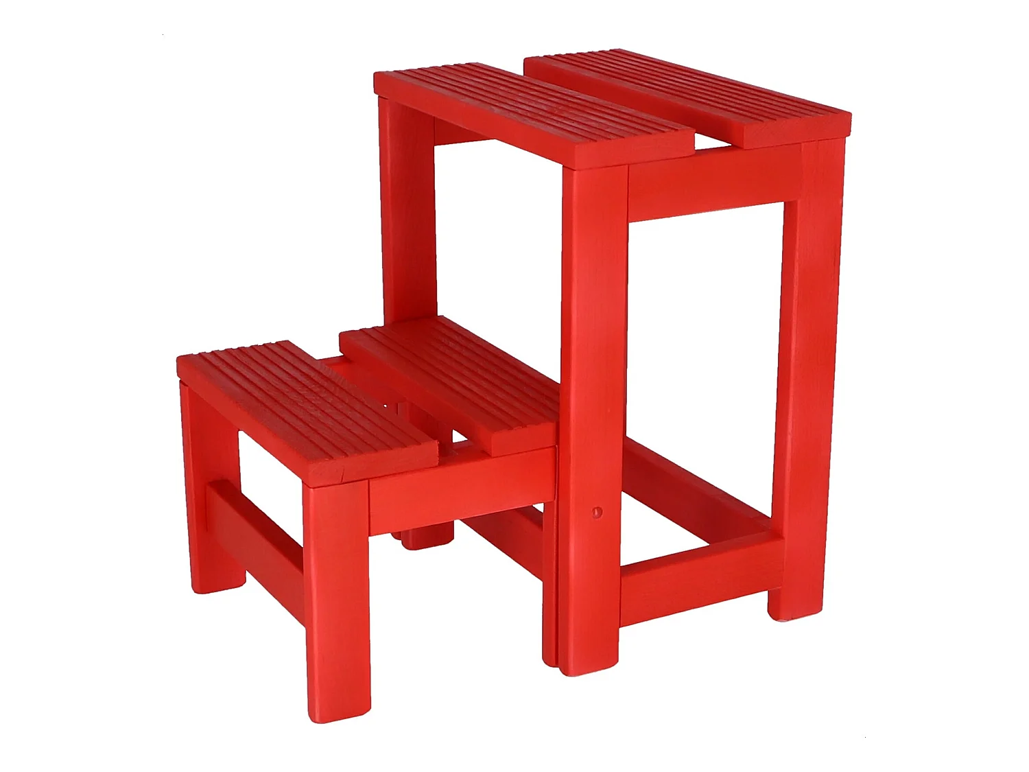 Tabouret échelle 2 marches en bois, finition rouge, 32x23x40 cm
