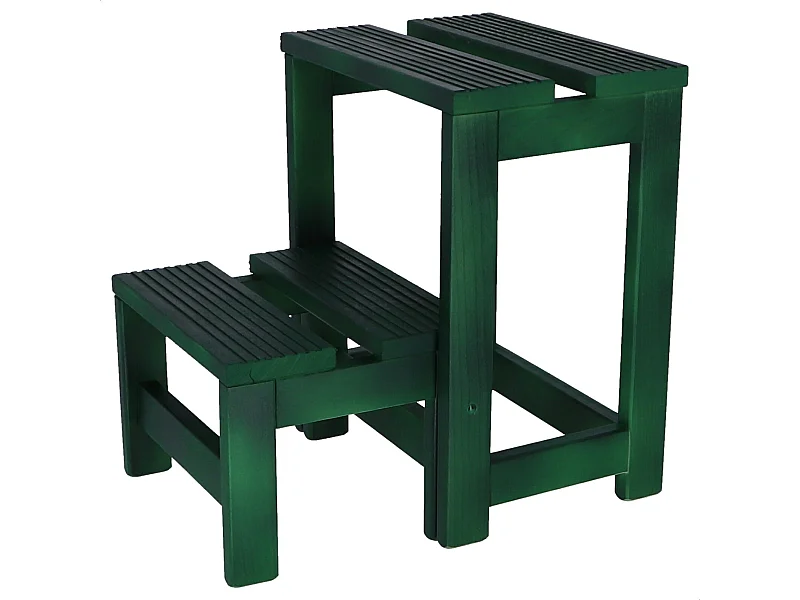 Tabouret échelle 2 marches en bois, finition verte, 32x23x40 cm