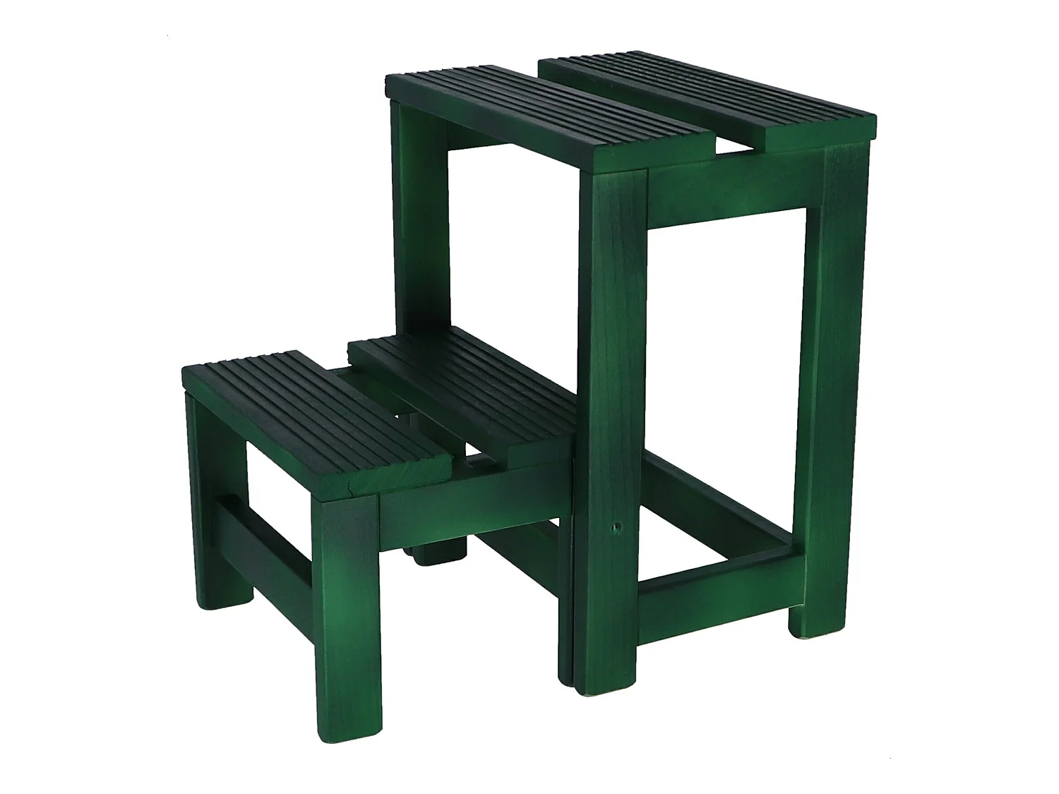Tabouret échelle 2 marches en bois, finition verte, 32x23x40 cm