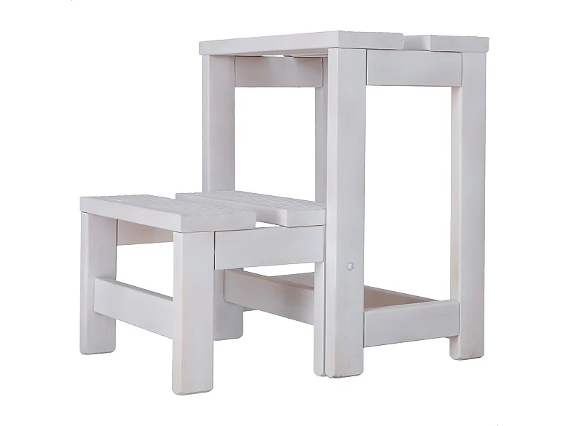 Tabouret échelle 2 marches en bois, finition blanche, 32x23x40 cm