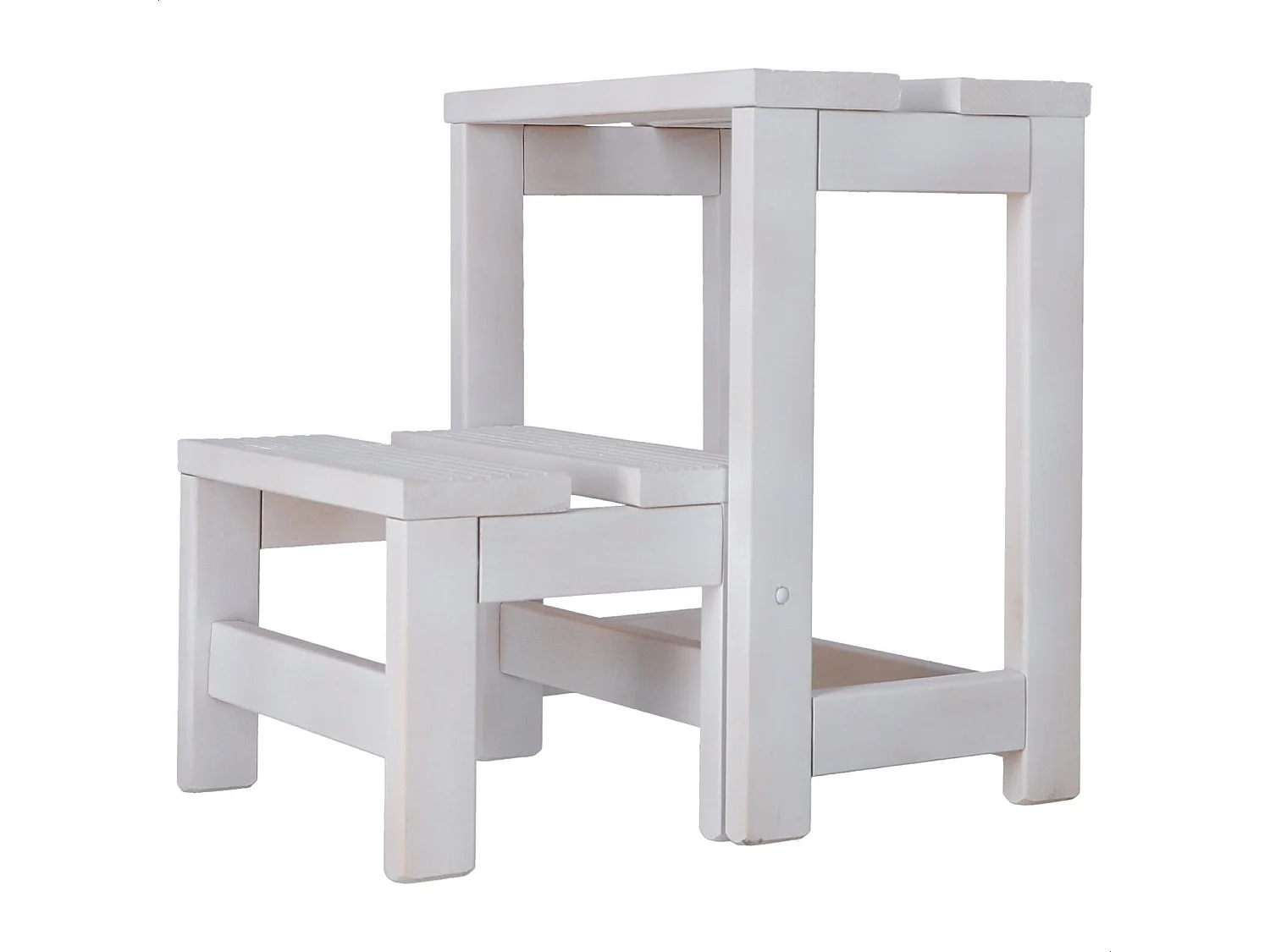 Tabouret échelle 2 marches en bois, finition blanche, 32x23x40 cm