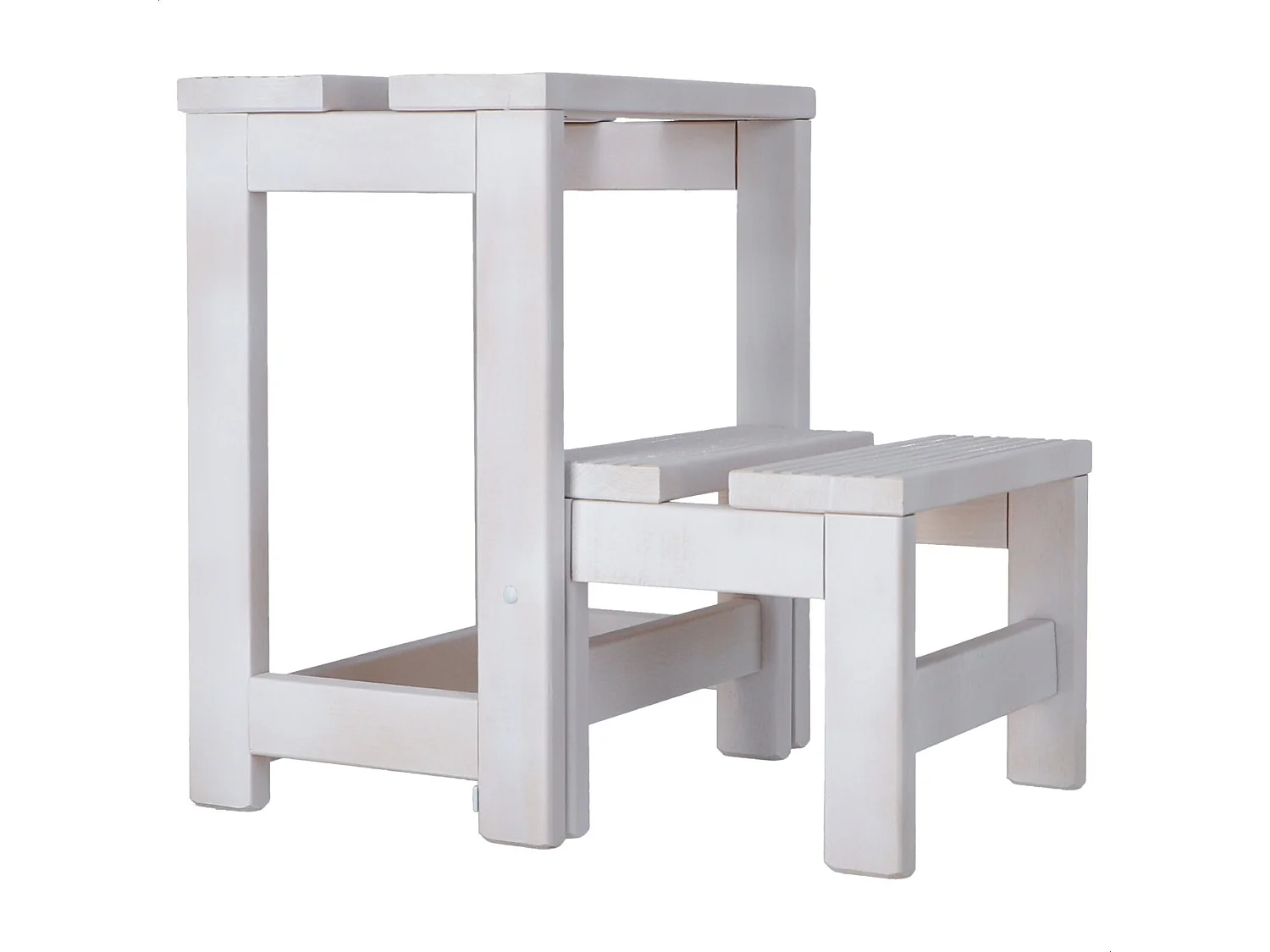 Tabouret échelle 2 marches en bois, finition blanche, 32x23x40 cm