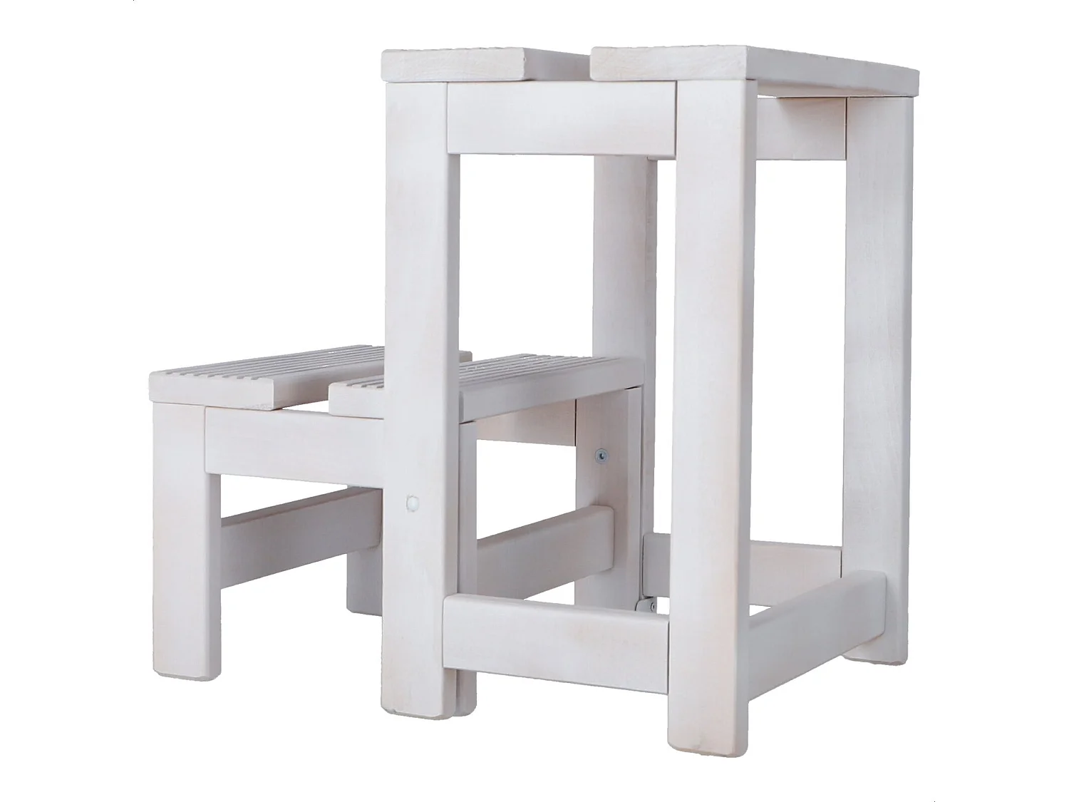 Tabouret échelle 2 marches en bois, finition blanche, 32x23x40 cm
