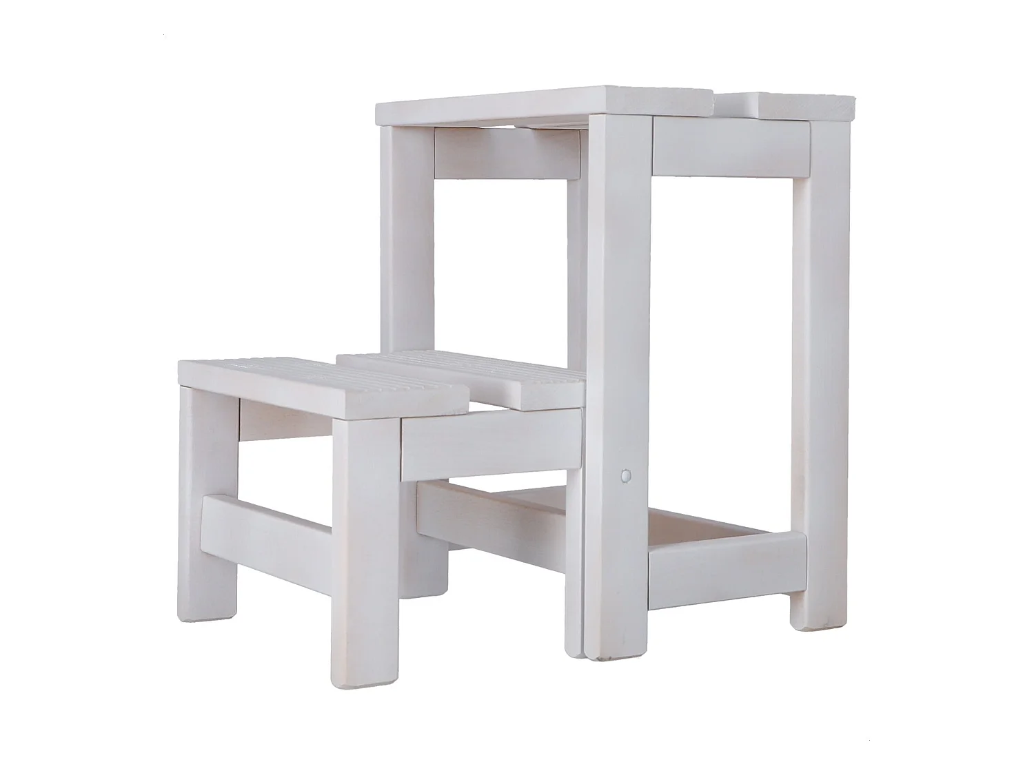 Tabouret échelle 2 marches en bois, finition blanche, 32x23x40 cm