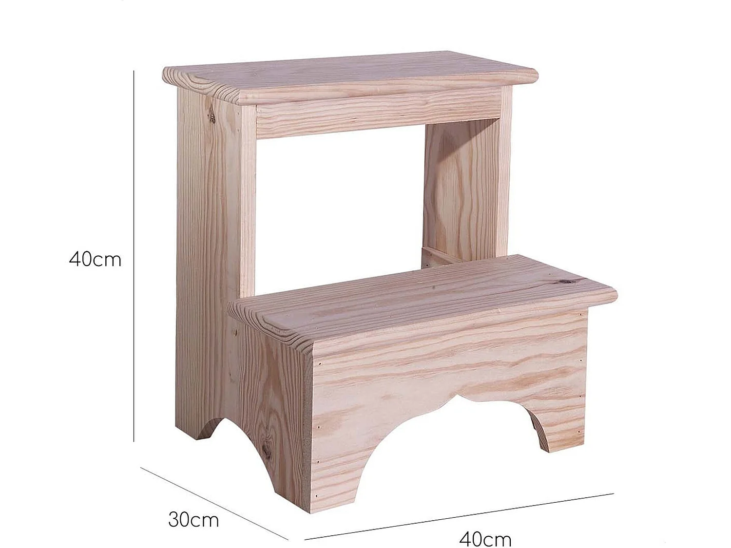 Tabouret d'escalier en bois, finition SANS vernis, 40x30x40 cm