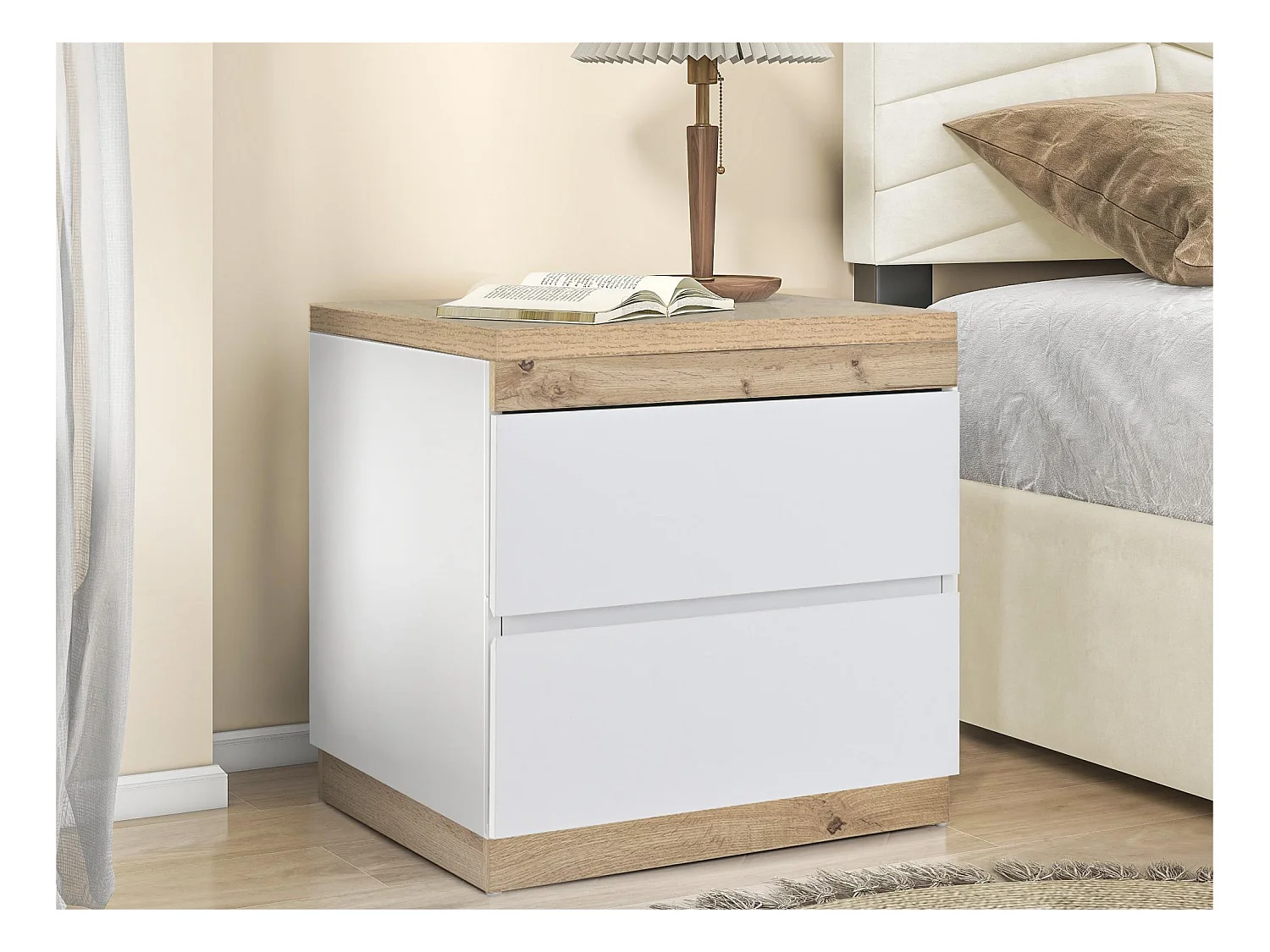 Table de chevet avec 2 tiroirs - style scandinave - Blanc