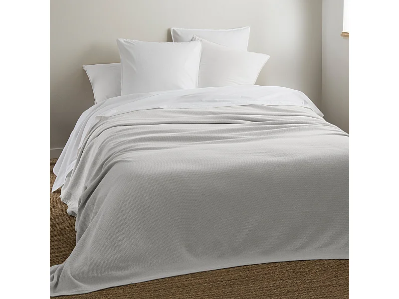 Couverture été 240x260 cm coton recyclé 365 g/m2 RIVIERA gris perle