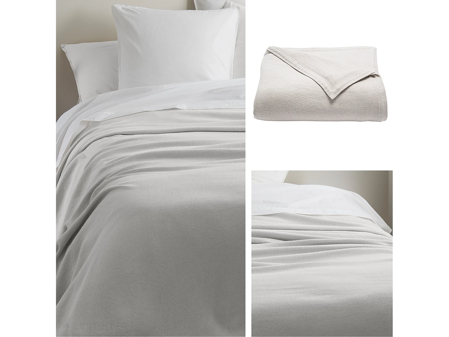 Couverture été 240x260 cm coton recyclé 365 g/m2 RIVIERA gris perle