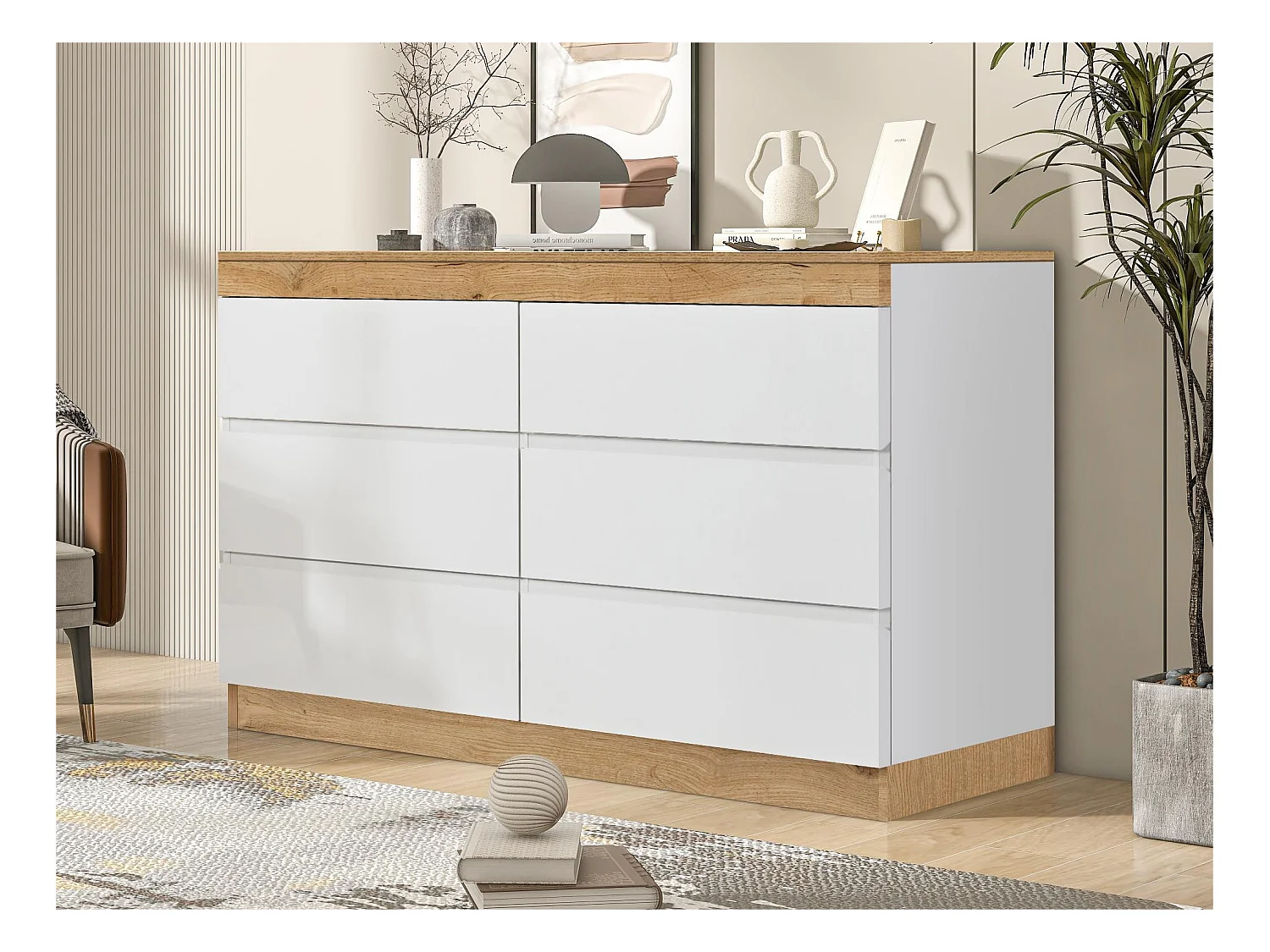 Commode moderne avec 6 tiroirs - Blanc